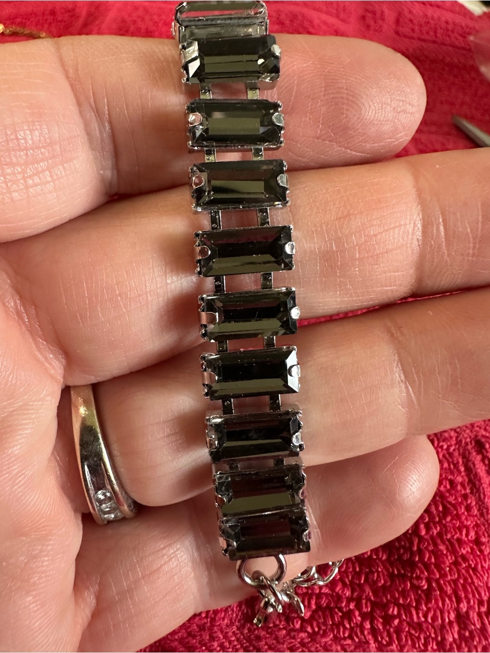 Source Unknown Black Faceted Rectangular Crystal Bracelet